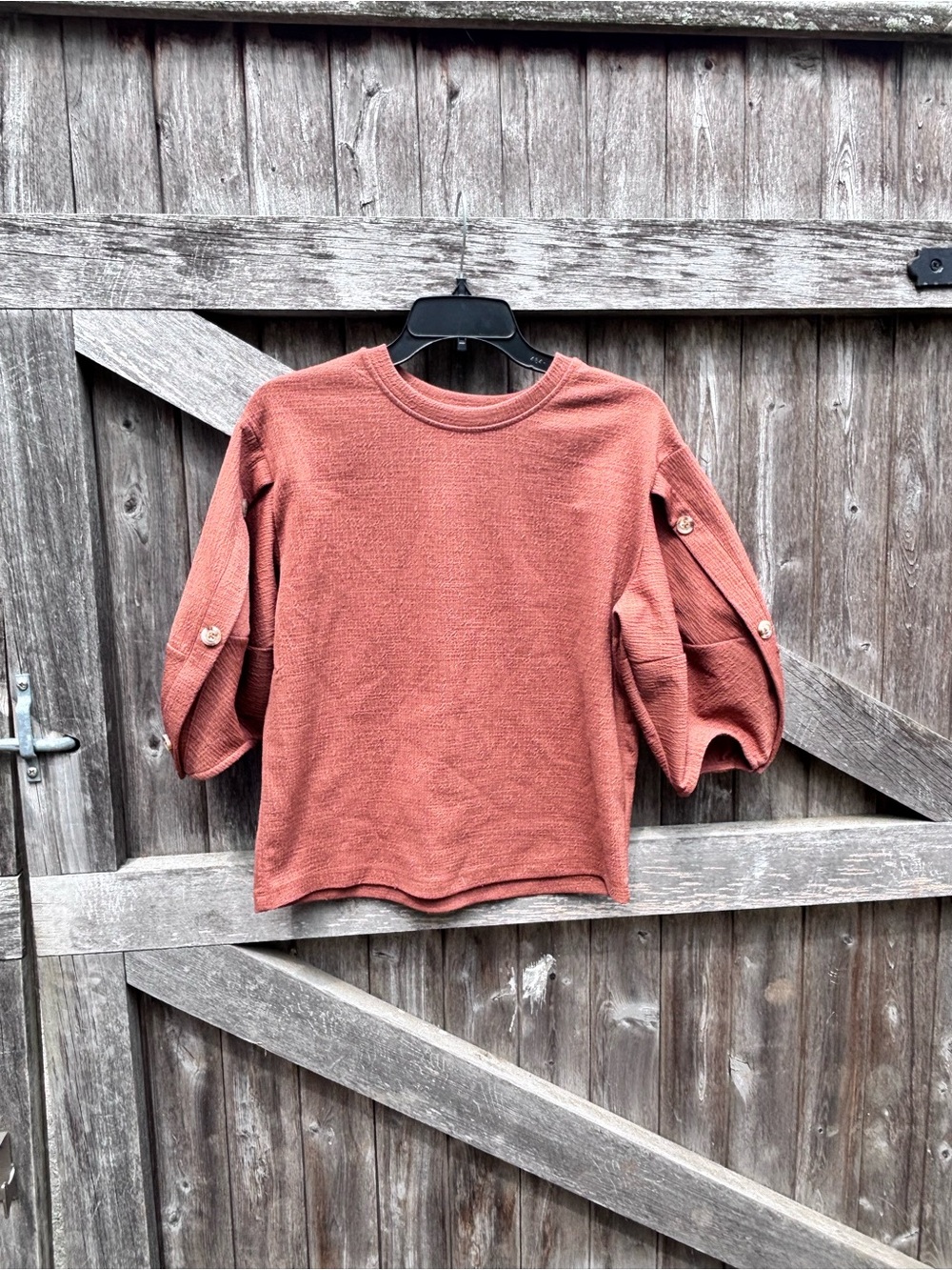 Anthropologie Rust Button-Sleeve Waffle Knit Top